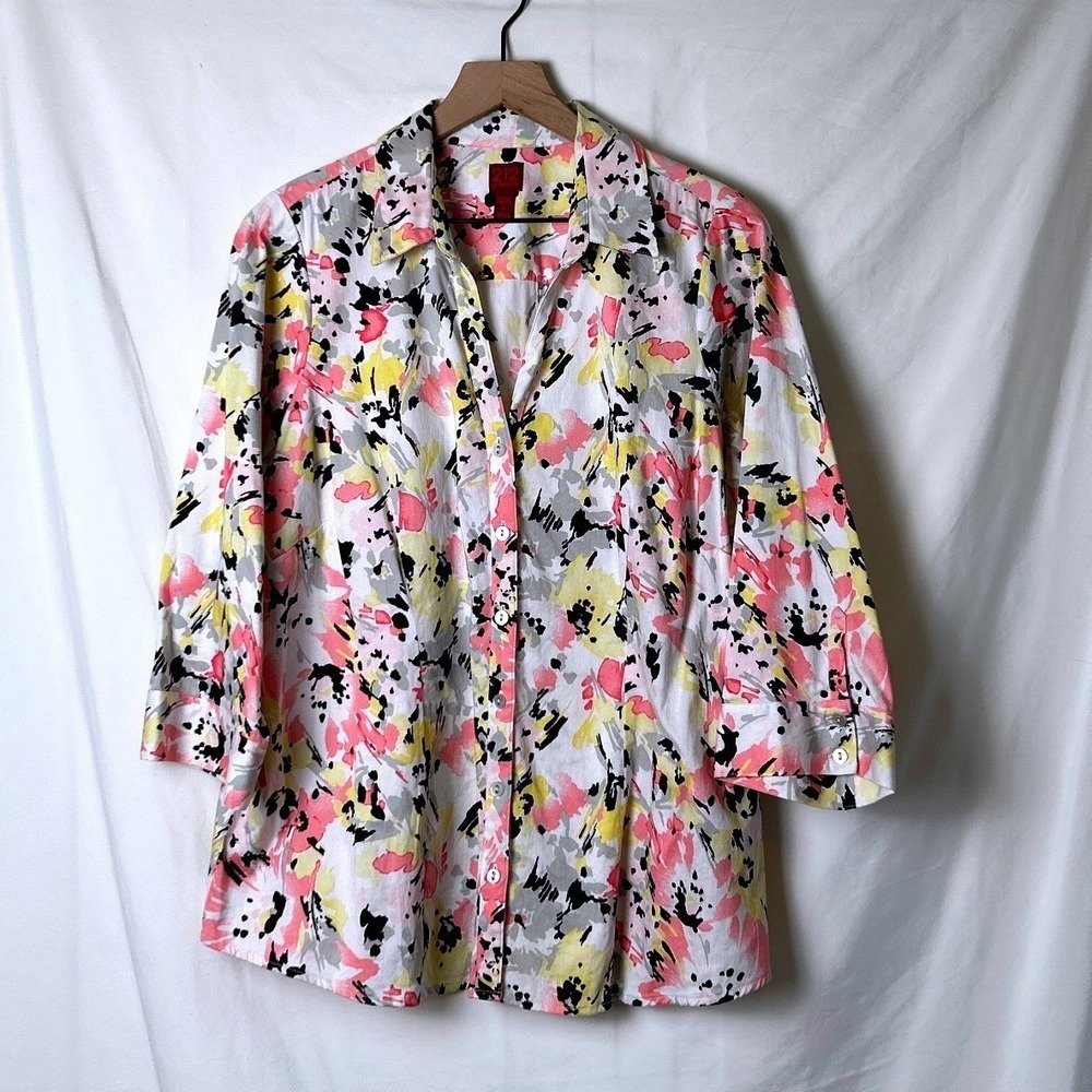 212 Collection Women Floral Button Down Shirt Multicolor Size 1X Artsy Office